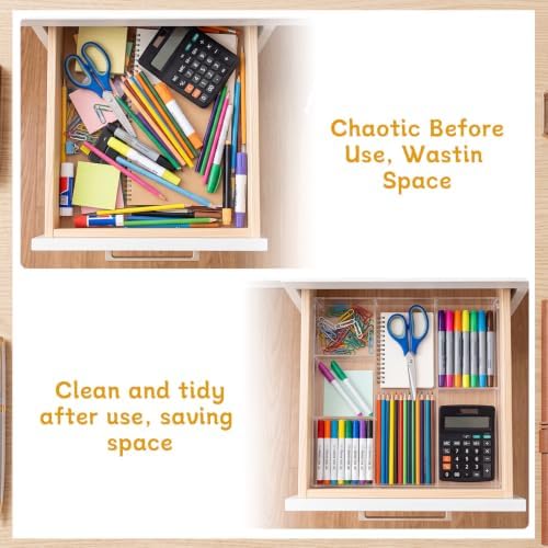 Novabright 2 Pack Acrylic Shallow Drawer Organizer with Removable Dividers 12" x 12" x 1.2" Clear Desk Drawer Organizer Tray for Shallow Drawers Makeup Brushes Cosmetics Office Supplies Non-slip Pads - Image 5