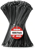 Armpow 14 Inch Zip Ties Black 1000 PCS, 40 Lbs- Heavy Duty Tensile Strength, Nylon PA66 UV Resistant Cable Ties for Indoor and Outdoor Use - Ideal for object bundling and fastening by HighQualityTies