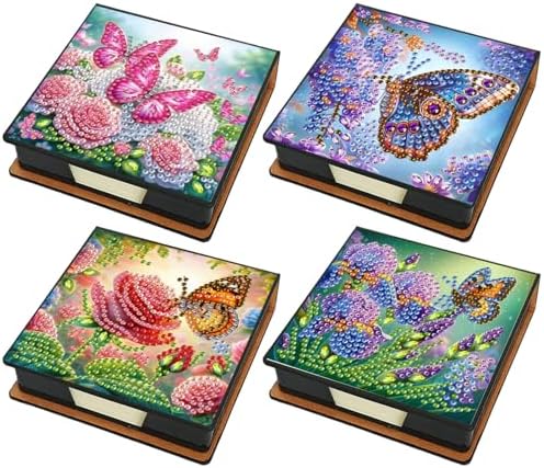 Diamond Art Painting Note Box, 4pcs Beautiful Butterfly PU Gem Art Storage Container with 640 Sheets, Relaxing DIY Craft Kit for Home Office Organization Birthday Anniversary by Unknown