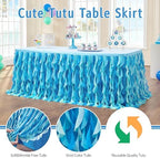 leegleri 108in Tulle Ruffle Curly Willow Table Skirt for 4/6/8FT Tables, Under The Sea Ocean Blue Baby Shark Themed Tutu Table Skirt for Baby Shower, Birthday Party - Image 3