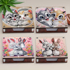 4pcs Cute Animal Diamond Art Painting Note Box for Adults, Wooden DIY Sticky Notes Holder Kit with 480 Blank Notepads, Multi-Purpose Desk Organizer for Home Office, Study Thoughtful Gift - Image 3