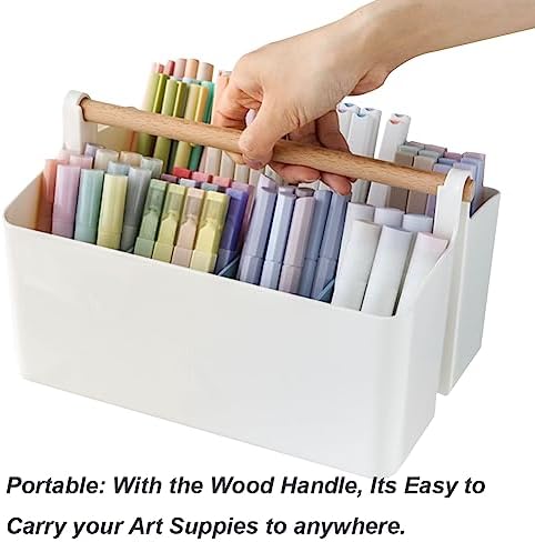2 Pack Art Caddy Organizer Portable,Marker Box, Large Pen Holder for Desk, Art Supply Storage Bin with Adjustable Dividers for Colored Pencils,Markers,Craft Organizers (Blue Divider) - Image 6