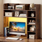 Desktop Bookshelf, Wood Countertop Bookcase with Shelves, Desk Hutch for College Dorm, Multipurpose Desk Organizer Shelf Display Rack for Home Office, Hutch Top Only (Rustic Brown, 8 Shelf) by SILKYDRY