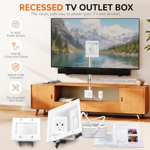 in Wall Cable Management Kit with Brush Wall Plate, AC Outlet & USB-A Port - Image 6