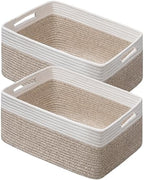 2 Pack Storage Baskets for Organizing, Large Woven Storage Basket, White&Brown by UBBCARE
