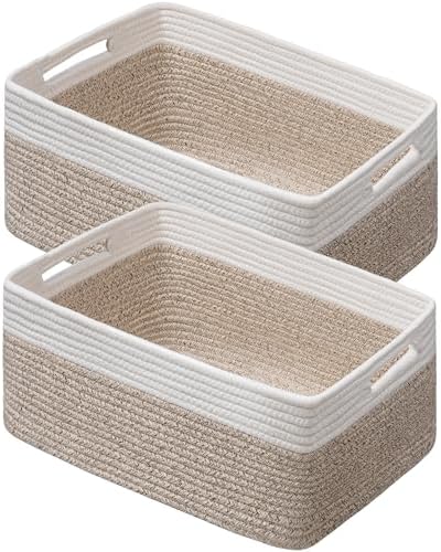 2 Pack Storage Baskets for Organizing, Large Woven Storage Basket, White&Brown by UBBCARE