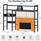 Desk Shelf, 38.6" Desk Hutch with Pegboard Hooks Set, Black - Image 2