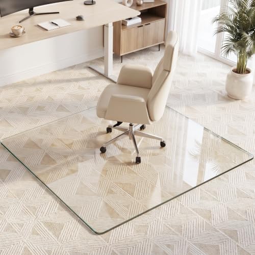 Antok Tempered Glass Chair Mat, 45"x45" Office Chair Mat for Carpet & Hardwood Floors, Heavy Duty 1/5" Desk Chair Mat for Smooth Rolling at Home or Office by AntokMirror