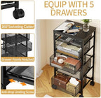 Sbanmao 5 Drawers Rolling Utility Cart, Rolling Storage Cart with Wooden Tabletop and Lockable Wheels, Storage Drawer Cart with Drawers, Craft Cart for Bedroom, Classroom, Home, Office,Black - Image 5