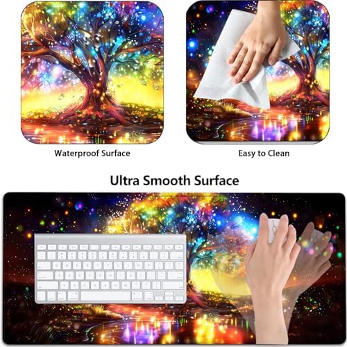 Large Gaming Mouse Pad+ Keyboard Wrist Rest Set, Ergonomics Memory Foam Mouse Mat Wrist Rest Support for Home Office, Waterproof Extended Mousepad 31.5x11.8in, Colorful Tree of Life Desk Pad - Image 2