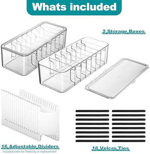 Cord Organizer Box 2 Pack – Clear Cable Organizer with Adjustable Dividers, Fits Up to 10ft Cables, Cord Storage Organizer for Chargers & Tech Accessories – Includes 16 Velcro Ties - Image 5