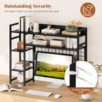 GIANTEX Desktop Bookshelf, 37" Desk Shelf for Up to 32" Computer Monitors, 4 Tier Desktop Display Shelves with Grid Panel, 6 Movable Hooks, Anti-tip Device, Desk Hutch for Home Office Dorm (Black) - Image 6