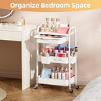KINGRACK 3 Tier Metal Rolling Cart with Drawer, White Utility Storage Cart - Image 6