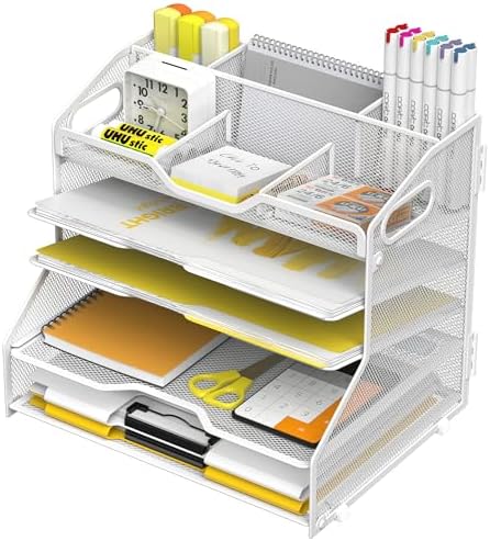 YINGHUA 5-Tier Mesh Desk Organizer, Letter Tray - White by YINGHUA