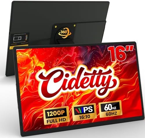 CIDETTY 16" Laptop Screen Extender, 1920x1200 FHD Portable Monitor for Laptop, 360° Magnetic Stand Travel Second Screen for Mac, Windows, Android Phone by CIDETTYElectronics