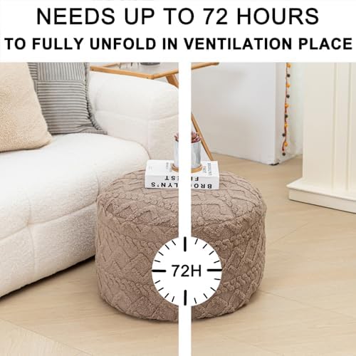 Round Ottoman Foot Stool for Living Room Pouf Footrest,Light Coffee 20x12In - Image 2