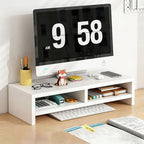 Solid Wood Monitor Stand Riser & Laptop Stand Desk Organizer - Office Accessories for PC Workspace, Computer Organization, Countertop Hutch White 19.7x7.9x5.2in with divider by Unknown