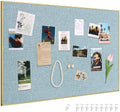 SELEAD Linen Bulletin Board 30” x 20” - Golden Aluminum Frame, Teal Fabric by SELEAD