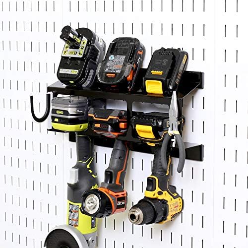 Wall Control Drill Holder Power Tool Storage Rack - Compact Impact Drill Battery Power Tool Pegboard Organizer Pegboard (Black) - Image 4