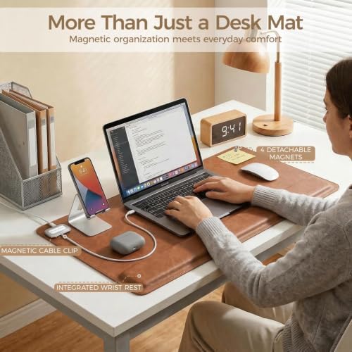 Magnetic Desk Mat System with Wrist Support 80×40cm, Premium Leather Desk Pad with Magnetic Accessories, Waterproof Non-Slip Desk Organizer for Office & Gaming - Image 3