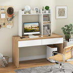 BECOMFORT Desk Hutch, Desk Organizer Shelf w/ 5 Storage Compartments, up to 27” Monitor, Wooden Display Rack, Desktop Bookshelf for Vanity Dressing Tabletop College Dorm Home & Office - Image 4