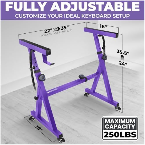 Liquid Stands Keyboard Stand w/ Wheels - Z Style Adjustable & Portable Professional Heavy Duty Digital Piano Stand - Fits 54-88 Key Electric Pianos - Sturdy Rolling Musical Keyboard Stand (Purple) - Image 2