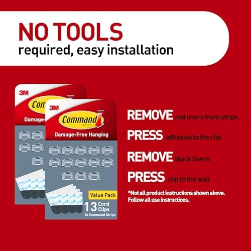 Command Round Cord Clips, Damage Free Hanging Cable, for Hanging Electrical Cables, 26 Clear Cord Clips and 32 Strips - Image 4