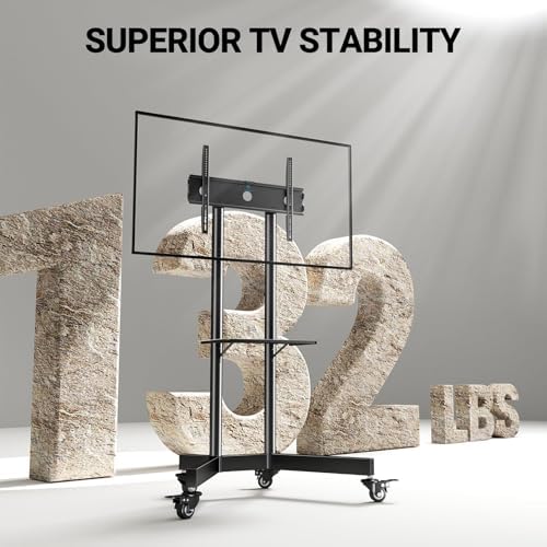 PERLESMITH Rolling TV Stand with Lockable Wheels for 32-86 Inch TVs Holds up to 132 Lbs, Height Adjustable Mobile TV Stand on Wheels with Laptop Shelf, Rolling Tv Cart Max VESA 600x400mm PSTVMC01 - Image 4