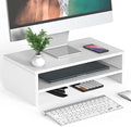 FITUEYES Wooden Monitor Stand Riser, 2-Tier Desk Storage Shelf, White by FITUEYES