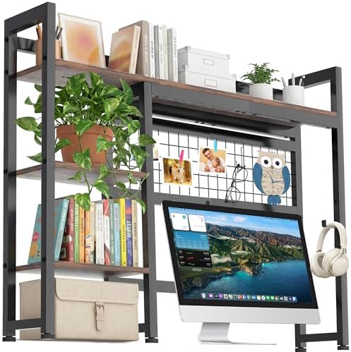 IBVIVIC Desktop Shelf, 32.3'' Desktop Organizer Shelf for Computer Monitor, 4 Tier Hutch Storage Rack for Home Office Dorm, Rustic Brown by IBVIVIC