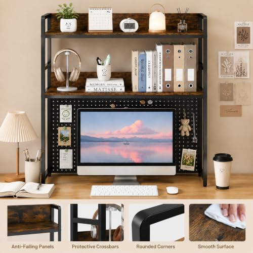 POWERSTONE 2-Tier Desktop Bookshelf for Monitors up to 32", Rustic Brown - Image 5