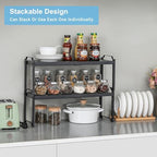 4 Pack Kitchen Cabinet Shelves Organizers, Kitchen Counter Storage Shelf Spice Rack, Expandable Length, Adjustable Height, Stackable, Sturdy 30LBS Bearing, Small Cupboard Tabletop Organizer Shelf Rack - Image 3