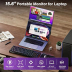 15.6" Laptop Screen Extender, FHD IPS Vertical Portable Dual Monitor, 0.16" Ultra-Slim One-Cable Plug & Play Travel Monitor Above Laptop Screen for 13-17" Laptops Compatible with Win/Mac/Android - Image 2