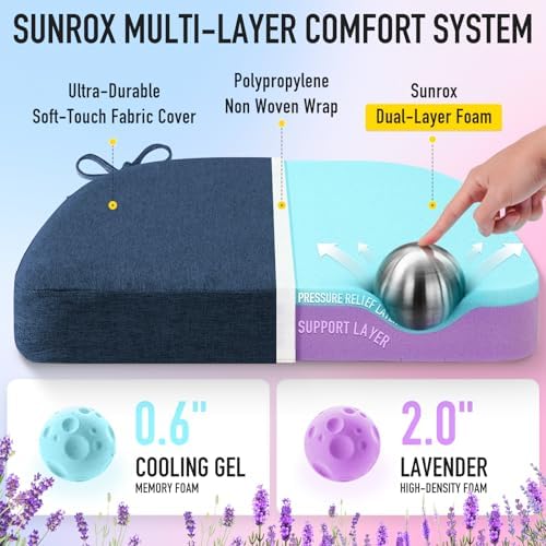 SUNROX Cooling Gel Memory Foam Chair Cushions, 2.6" Thick U-Shaped Dual-Layer Comfort Dining Chair Pads, Non Slip Seat Cushion with Ties for Indoor Kitchen Office 17"x16" Set of 8, Navy - Image 2