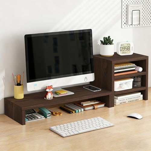Solid Wood Monitor Stand Riser & Laptop Stand Desk Organizer - Office Accessories for PC Workspace, Computer Organization, Countertop Hutch Dark Brown Log Combination 1 by Unknown