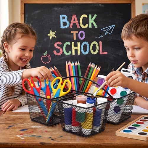 LemonRoad 6 Pcs Classroom Table Caddy Portable Metal Storage Caddy with Handle 3 Compartment Multipurpose Classroom Storage Organizer Caddies for Table Desk Office School Kids Room (Black) - Image 6
