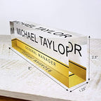 Artblox Personalized Name Plate for Desk | Gold Stripe On Clear Acrylic Glass | Custom Desk Name Plate Personalized with Name and Credentials for Teacher Phd Military Office Name Plate (8" X 2.5") - Image 3