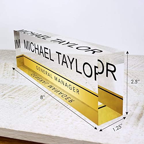 Artblox Personalized Name Plate for Desk | Gold Stripe On Clear Acrylic Glass | Custom Desk Name Plate Personalized with Name and Credentials for Teacher Phd Military Office Name Plate (8" X 2.5") - Image 3