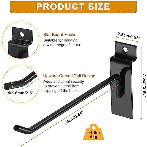 HARFINGTON 60pcs Slat Wall Hooks 10" Length Metal Pegboard Panel Display Wall Hanging Hook and Hanger for Garage, Retail, Shop, Supermarket, Black - Image 2
