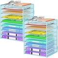 Cawukege 9 Tier Paper Organizer with Handle, Large Capacity Desk Organizer Mesh Paper Letter Tray File Folder Document Sorter for Classroom and Office Accessories Organization- Blue (2 Pack) by Cawukege