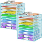 Cawukege 9 Tier Paper Organizer with Handle, Large Capacity Desk Organizer Mesh Paper Letter Tray File Folder Document Sorter for Classroom and Office Accessories Organization- Blue (2 Pack) by Cawukege