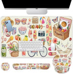 Arttown Keyboard Mouse Pad Set, 4 in 1 Desk Mat Set Floral Tropical by Arttown