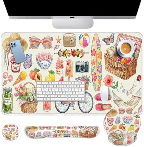 Arttown Keyboard Mouse Pad Set, 4 in 1 Desk Mat Set Floral Tropical by Arttown