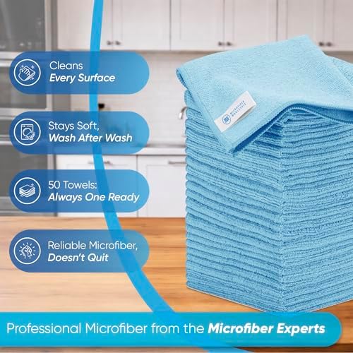 Microfiber Wholesale Bulk 16" x 16" All Purpose Towels Case Quantity (200 Count) | Large | No Fraying | High Density Microfiber | Zero Chemical Cleaner | Long-Lasting (Blue) - Image 2