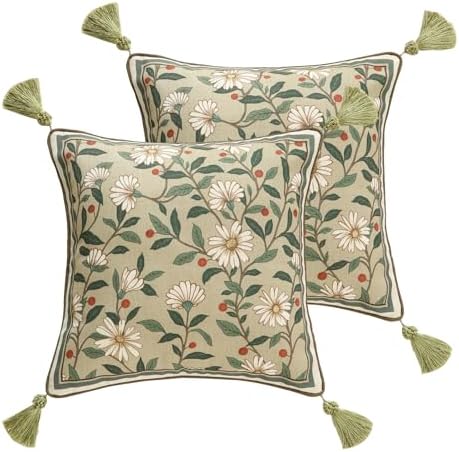 ISAENNE Designer Linen Square Throw Pillow Cover,Set of 2,18"x18"-Brune A by Isaennehomedecoration