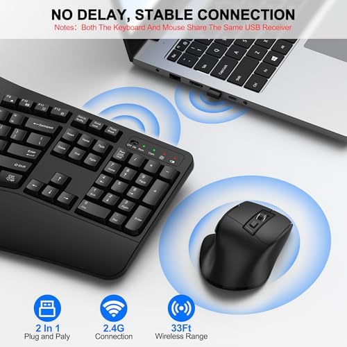 Wireless Keyboard and Mouse Combo, 2.4G Ergonomic Wave Keys(Black) - Image 5