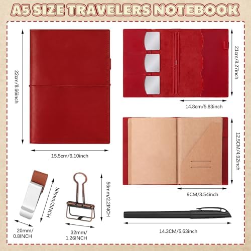 Eaasty Leather A5 Travelers Journal Notebook Cover, Red - Image 2