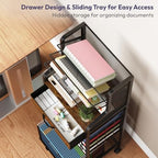 SWTYMIKI 10-Tier Rolling File Cart - Mesh Paper Organizer with Drawer & Hanging File Folders on Lockable Wheels, Rolling File Cabinet for Office Organization, Storage in Home, Studio, School, Espresso - Image 3