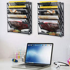 samstar 2 Pack Wall File Organizer, 6-Tier Wall Mount Paper Holder Vertical File Rack, Mesh Metal, for Office Home, Black - Image 4