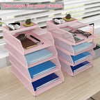 Natwind 4-Tier Stackable Metal Mesh Desk Paper Tray Organizer,Pink - Image 5